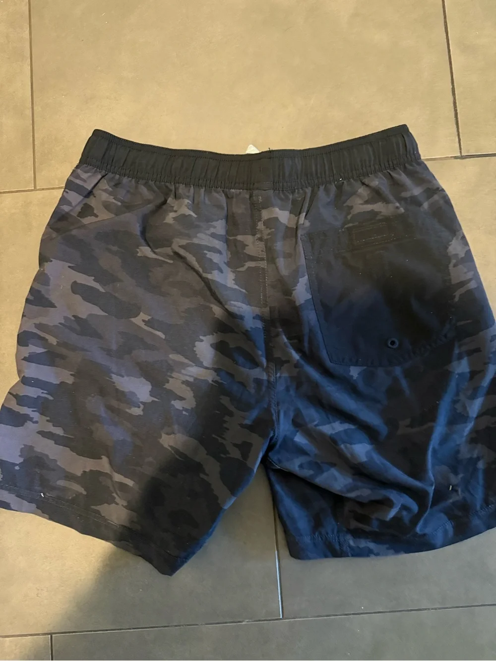 Vuori Navy Camo Swim Trunks with White Drawstring